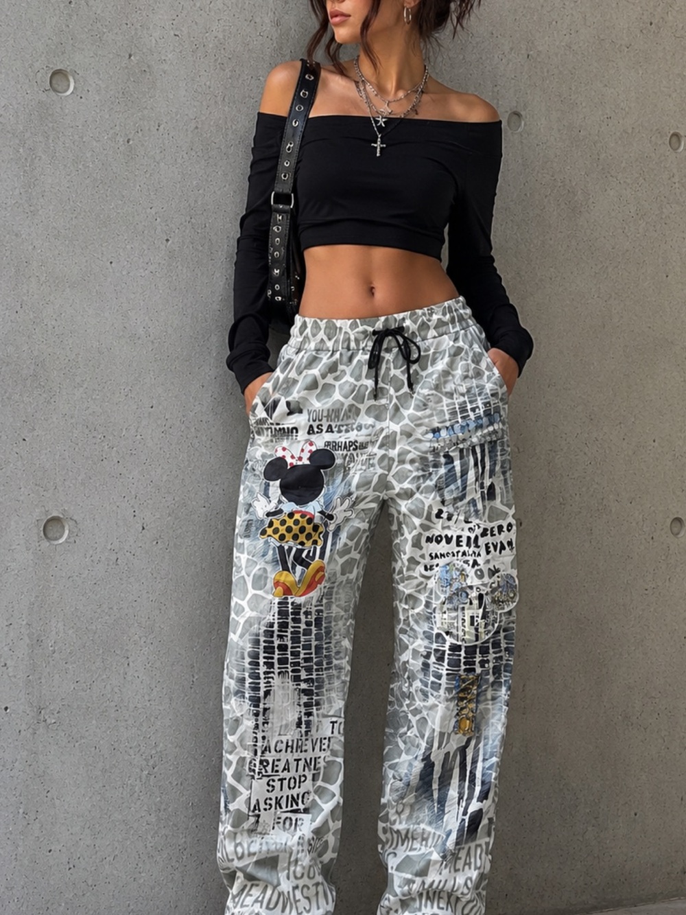 NT by Amati  Minnie Graphic Graffiti Art Streetwear Pants